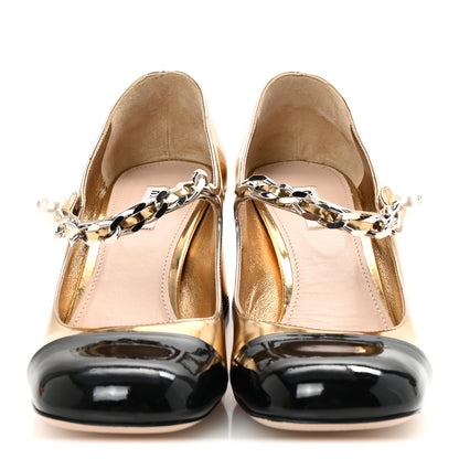 Miu Miu Metallic Patent Colorblock Mary Jane Pumps 40 Platino Black 3 of 9