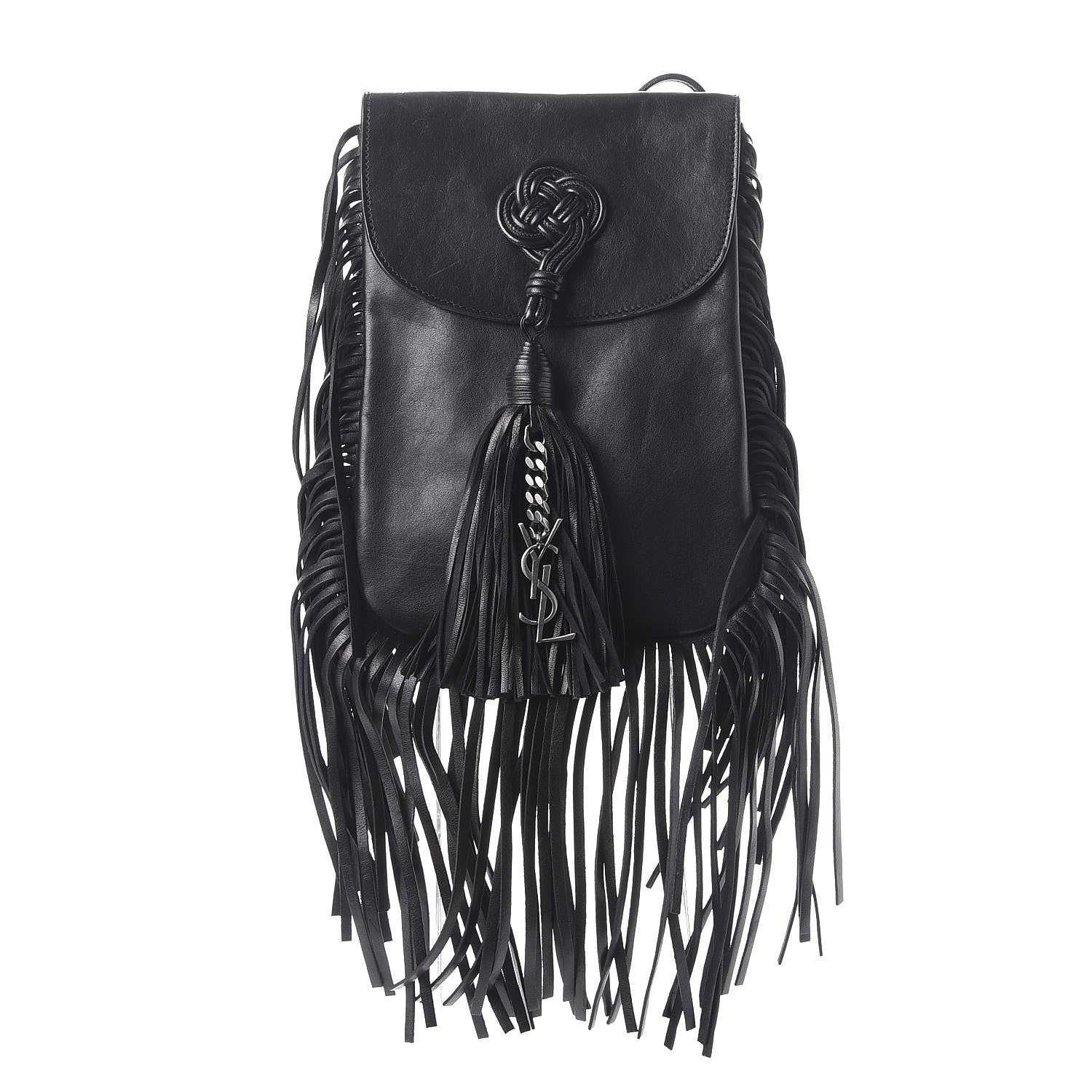 Saint Laurent Lambskin Fringe Small Anita Crossbody Bag Black 1 of 7