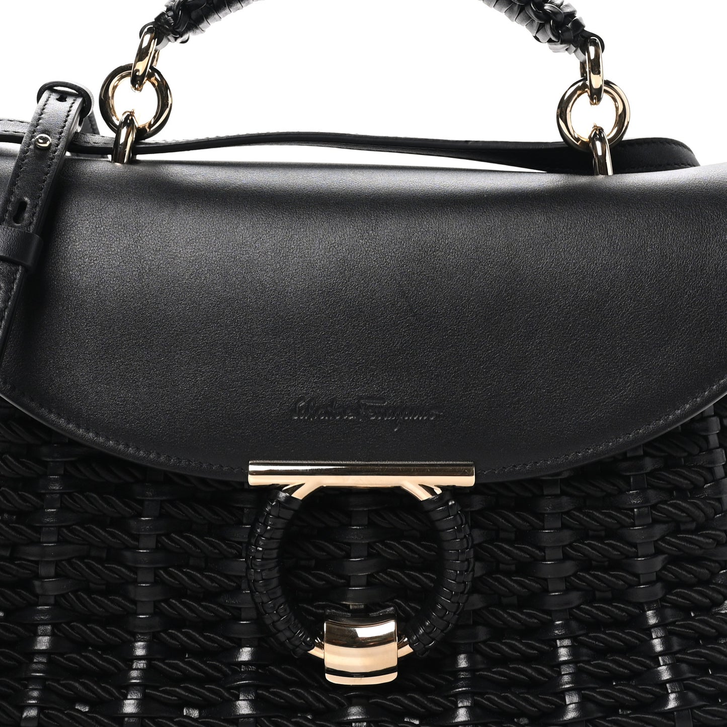 Calfskin Wicker Margot Top Handle Satchel Black