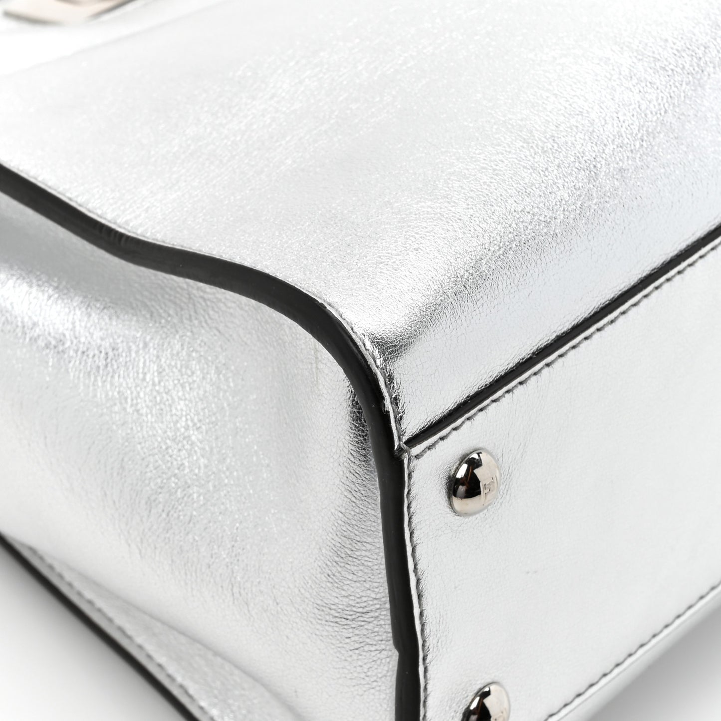 Vitello Catalan Mirror Medium Peekaboo Iconic Satchel Argento