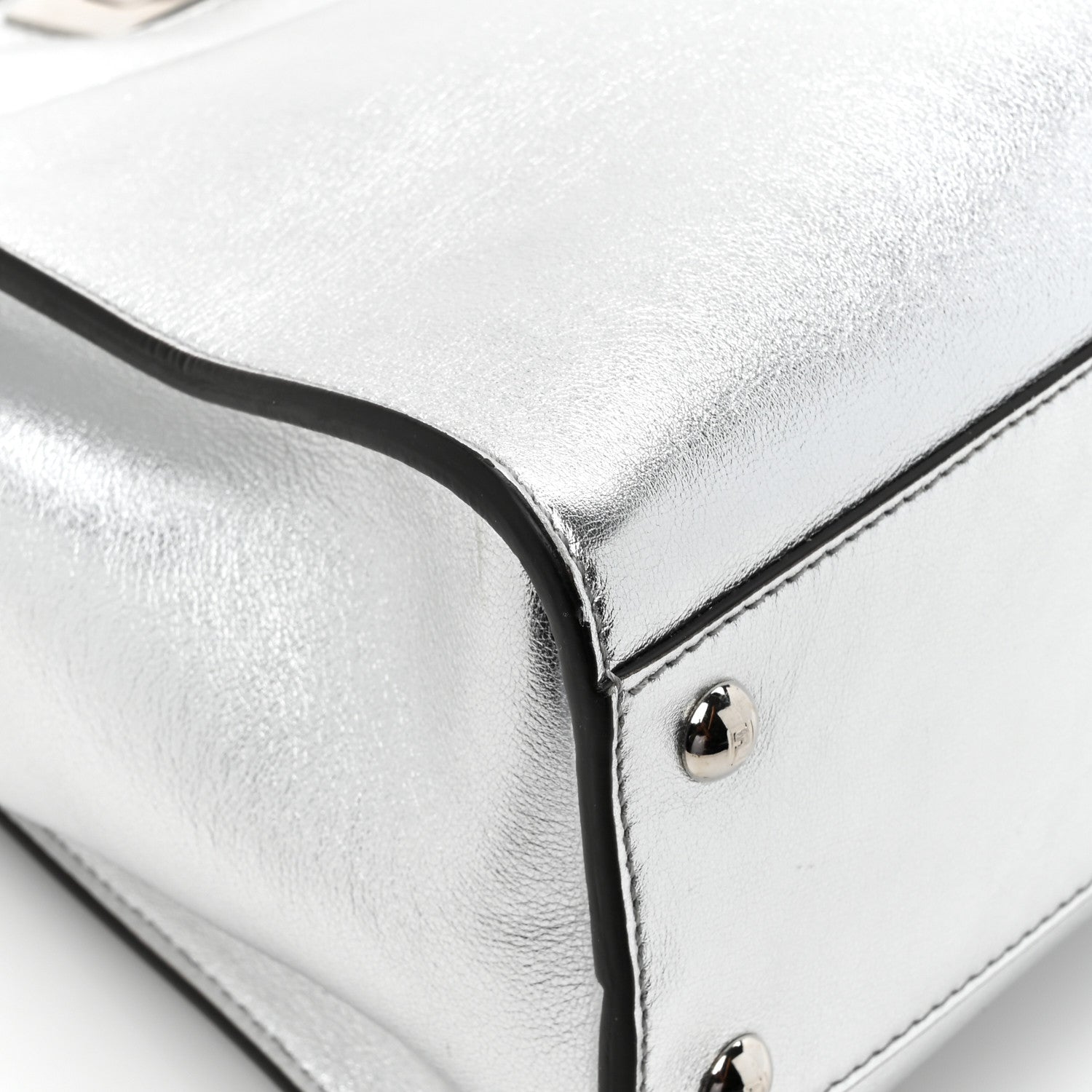 Fendi Vitello Catalan Mirror Medium Peekaboo Iconic Satchel Argento 14 of 17