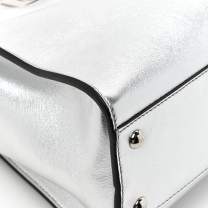 Fendi Vitello Catalan Mirror Medium Peekaboo Iconic Satchel Argento 14 of 17