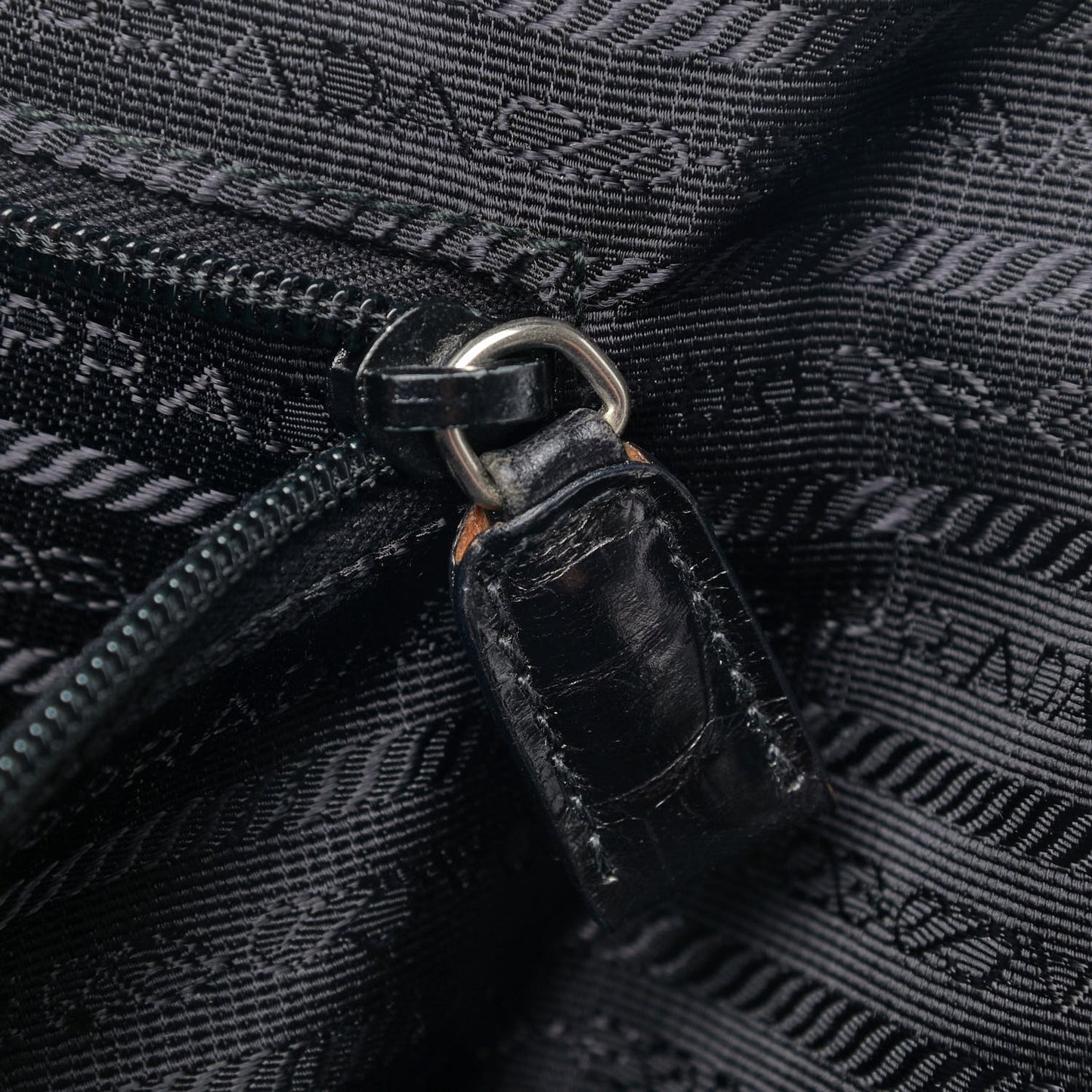 Tessuto Nylon Calfskin Crocodile Embossed Tote Black