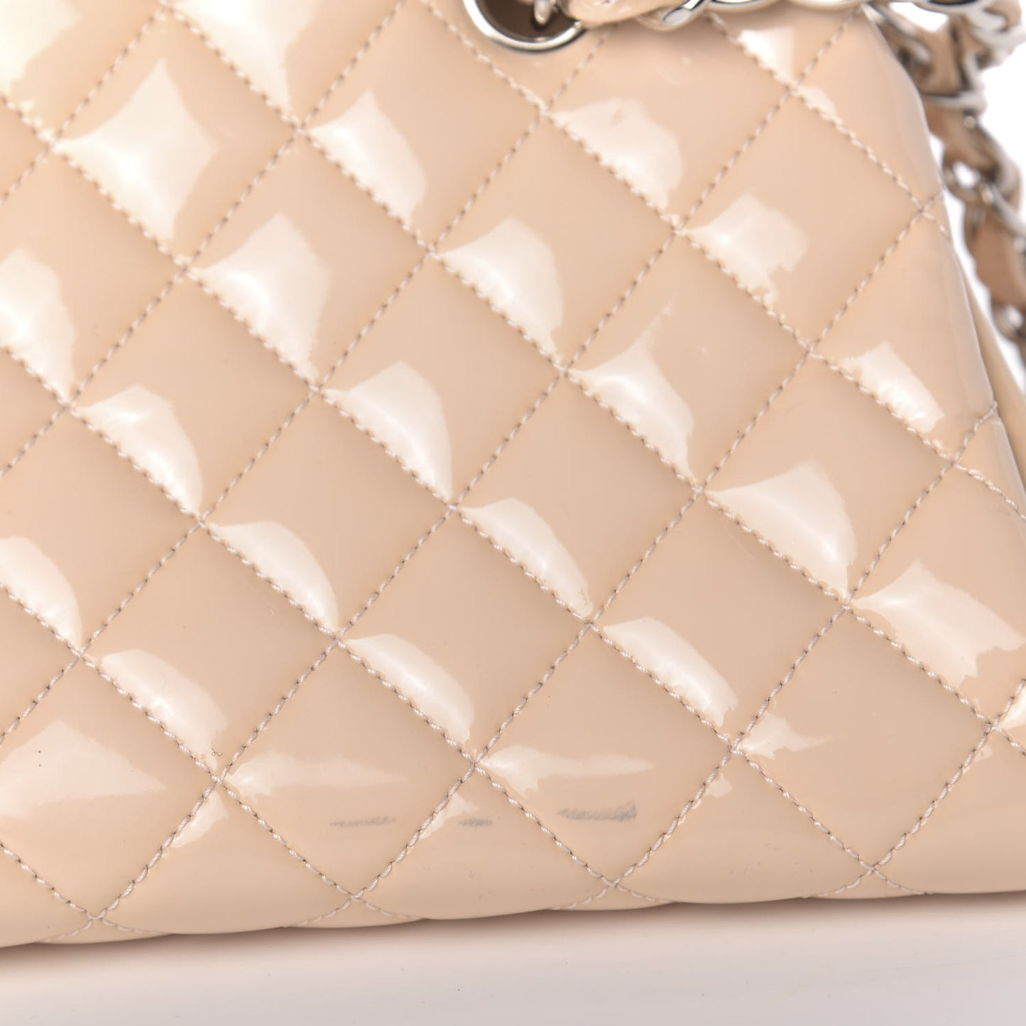 Patent Quilted Medium Just Mademoiselle Bowling Bag Beige
