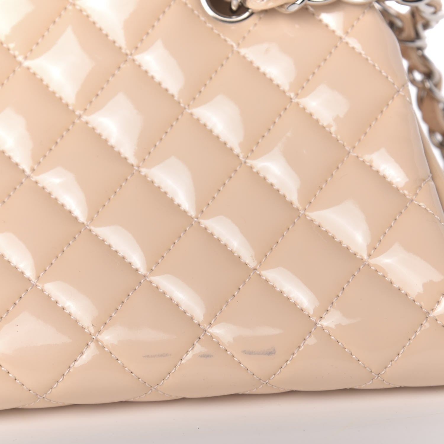Chanel Patent Quilted Medium Just Mademoiselle Bowling Bag Beige 11 of 12