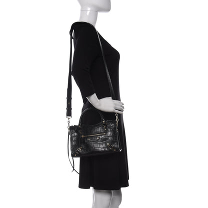 Balenciaga Calfskin Crocodile Embossed Classic SIlver Hardware Mini City Black 2 of 10