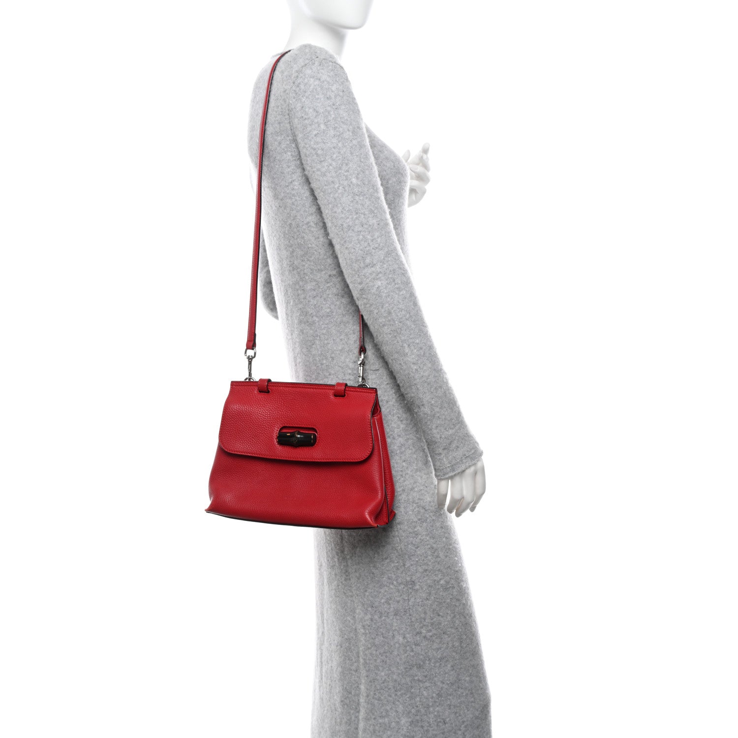 Gucci Cellarius Calfskin Small Bamboo Daily Top Handle Bag Hibiscus Red 2 of 10