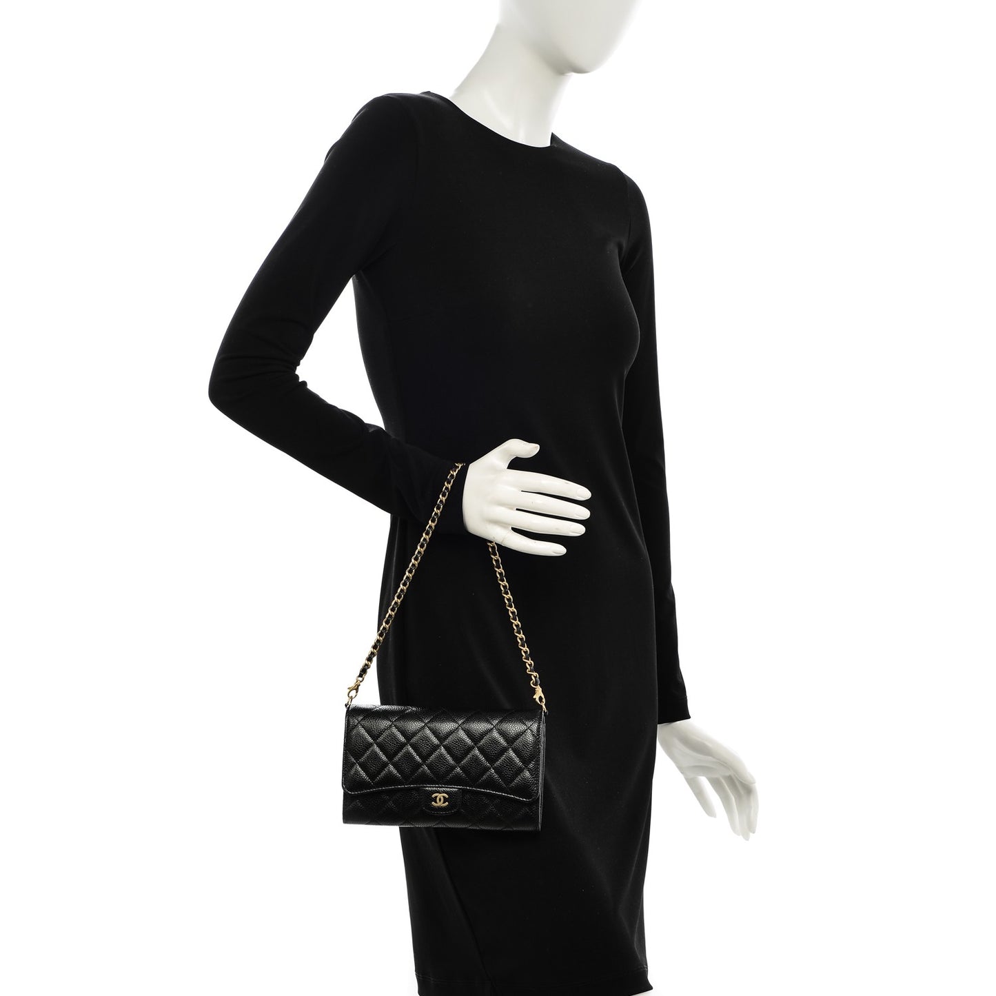 Caviar Quilted Wallet on Removable Chain Black