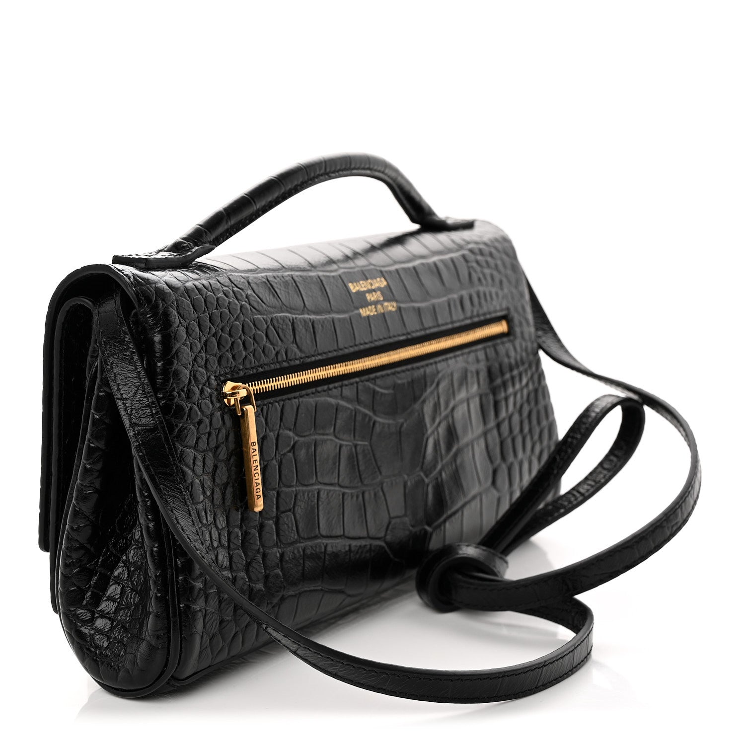 Balenciaga Crocodile Embossed Small Bel Air Clutch On Strap Black 3 of 9