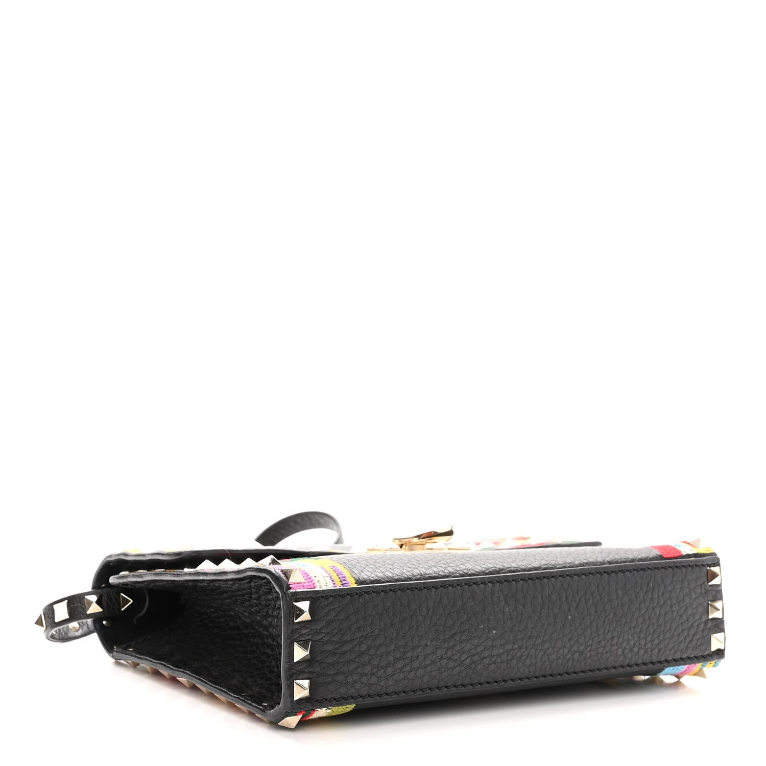 Valentino Garavani Pebbled Calfskin Embroidered Medium Rockstud Flip Lock Crossbody Bag Black 4 of 10