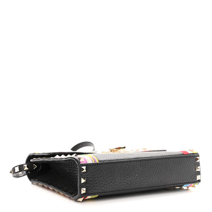 Valentino Garavani Pebbled Calfskin Embroidered Medium Rockstud Flip Lock Crossbody Bag Black 4 of 10