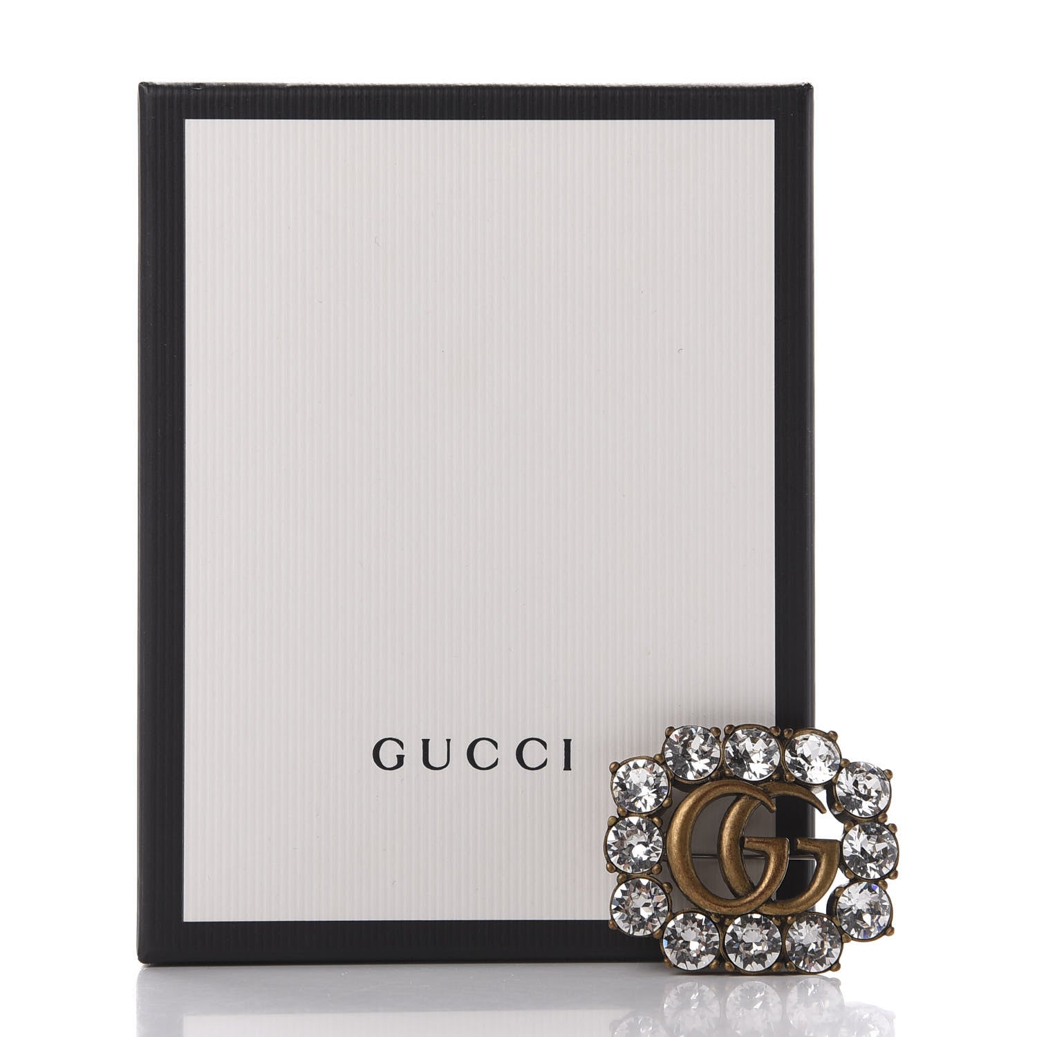 Gucci Metal Crystal Double G Brooch Aged Gold 6 of 6