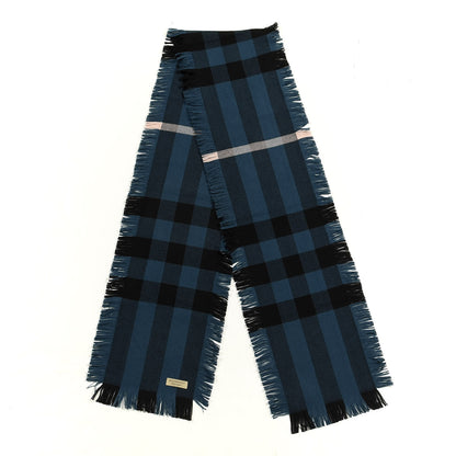 Burberry Wool Half Mega Check Fringe Scarf Steel Blue 2 of 4