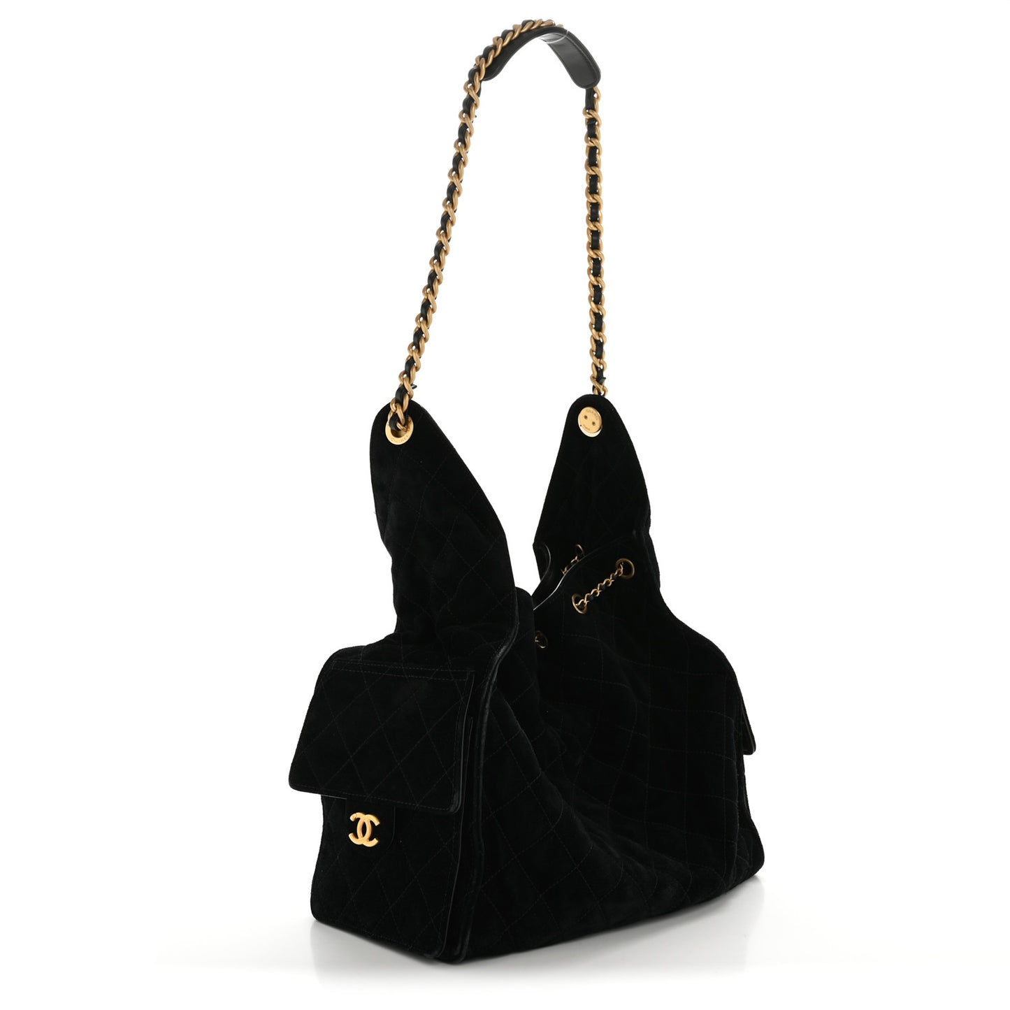 Suede Quilted Medium Chanel 25 Handbag Black