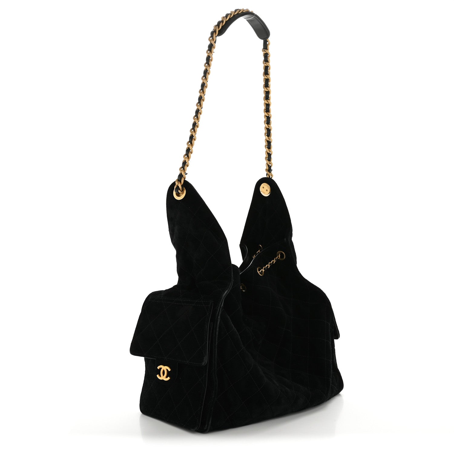 Chanel Suede Quilted Medium Chanel 25 Handbag Black 3 of 13