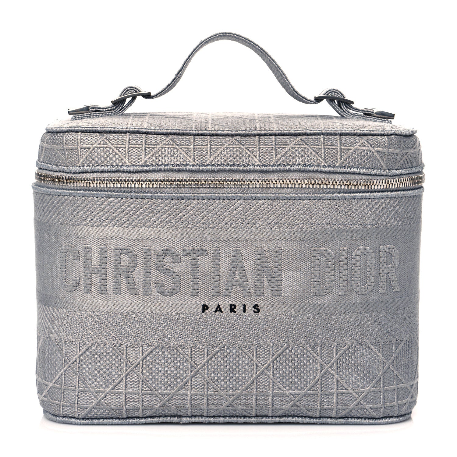 Christian Dior Canvas Embroidered Cannage Diortravel Vanity Case Grey 1 of 9
