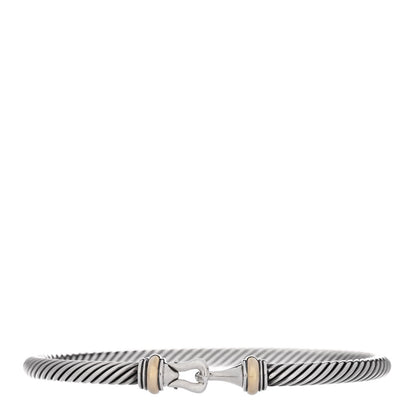 David Yurman Sterling Silver 18K Yellow Gold 4mm Cable Classic Buckle Bracelet 1 of 3