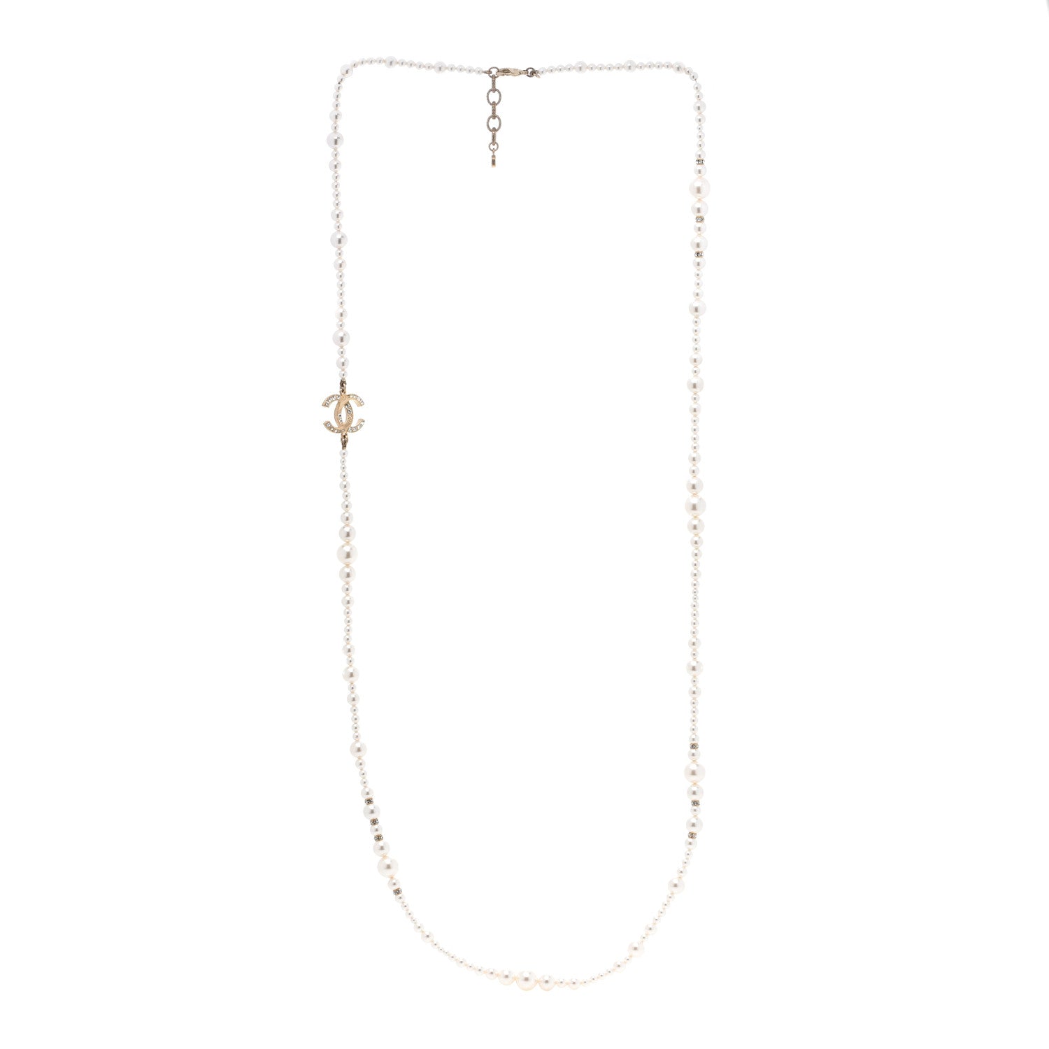 Chanel Pearl Baguette Crystal CC Necklace Gold 2 of 3