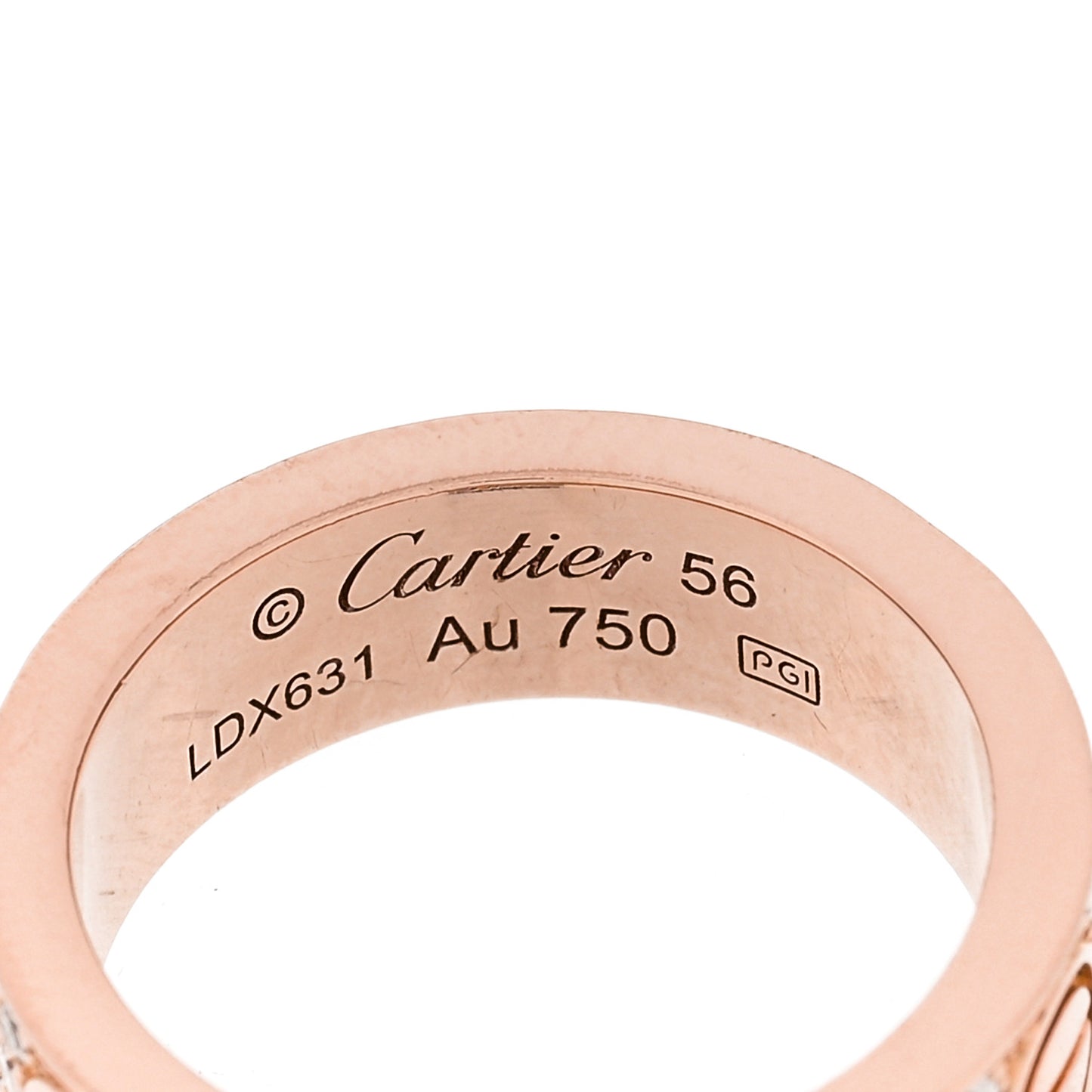18K Pink Gold Diamond 6.5mm LOVE Paved Ring 56 7.75