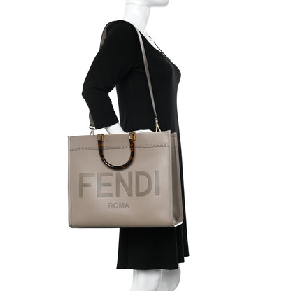 Fendi Vitello King Plexiglass Logo Embossed Medium Fendi Sunshine Shopper Tote Tortora 2 of 11