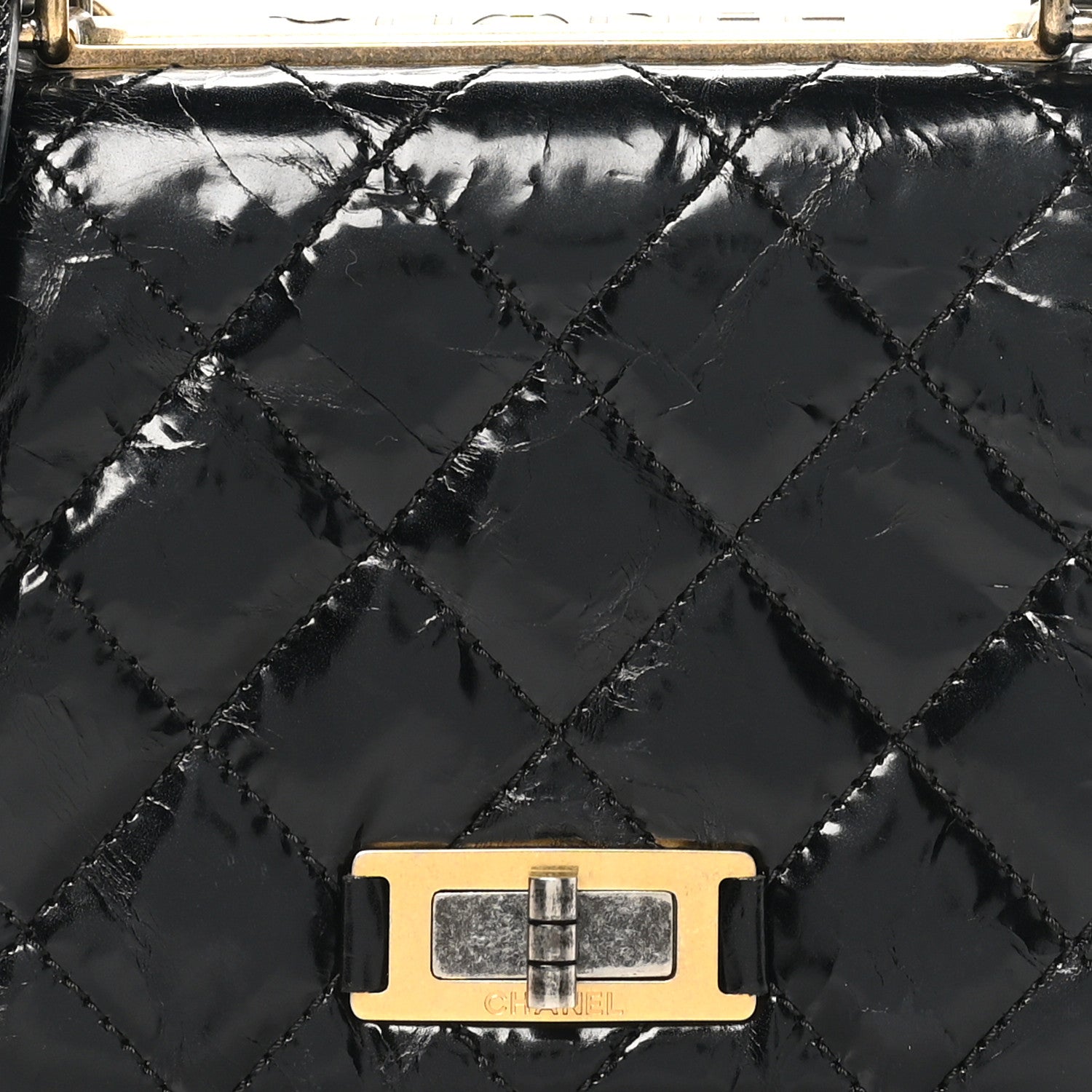 Chanel Glazed Crumpled Calfskin Quilted Mini Rita Top Handle Flap Black 8 of 11