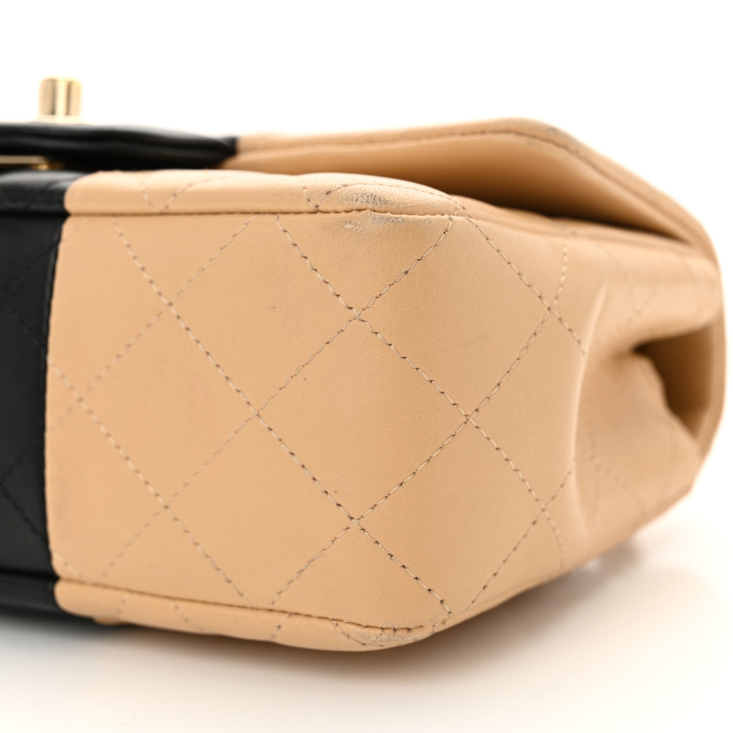 Lambskin Quilted Mini Rectangular Flap Beige Black