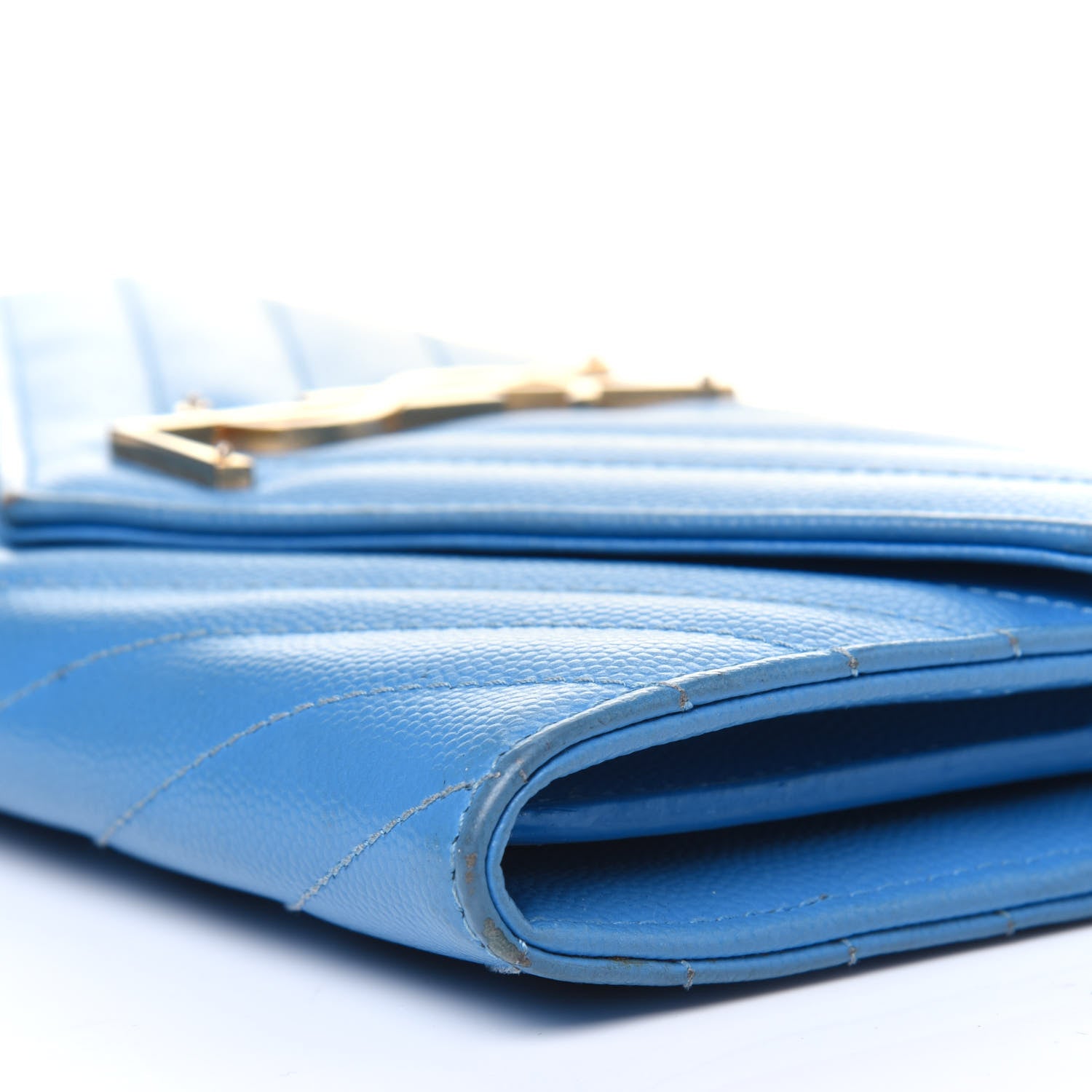 Saint Laurent Grain De Poudre Matelasse Chevron Monogram Flap Wallet Blue Clair 13 of 21