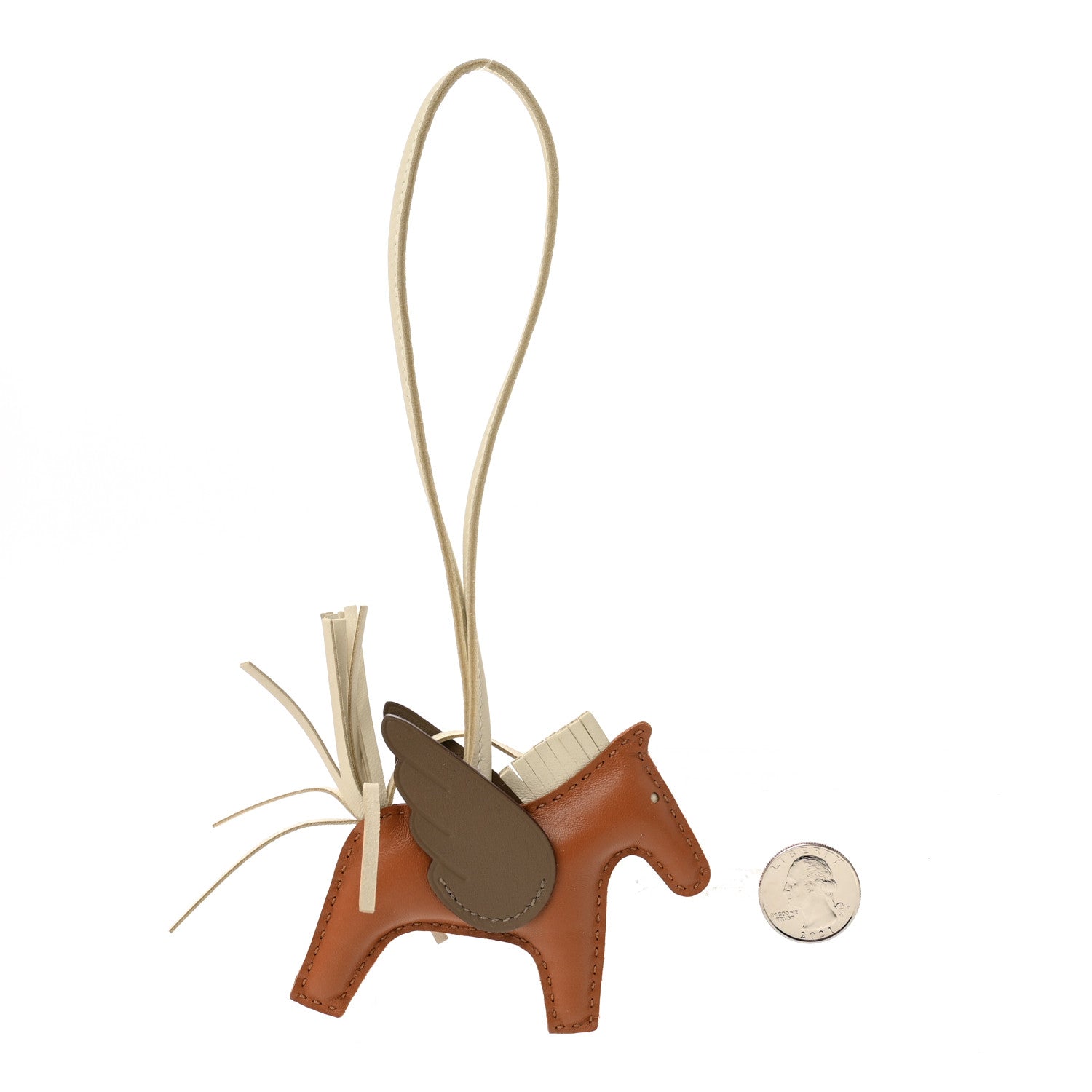 Hermes Milo Lambskin Grigri Rodeo Pegase Horse Bag Charm PM Gold Craie Etoupe 2 of 5