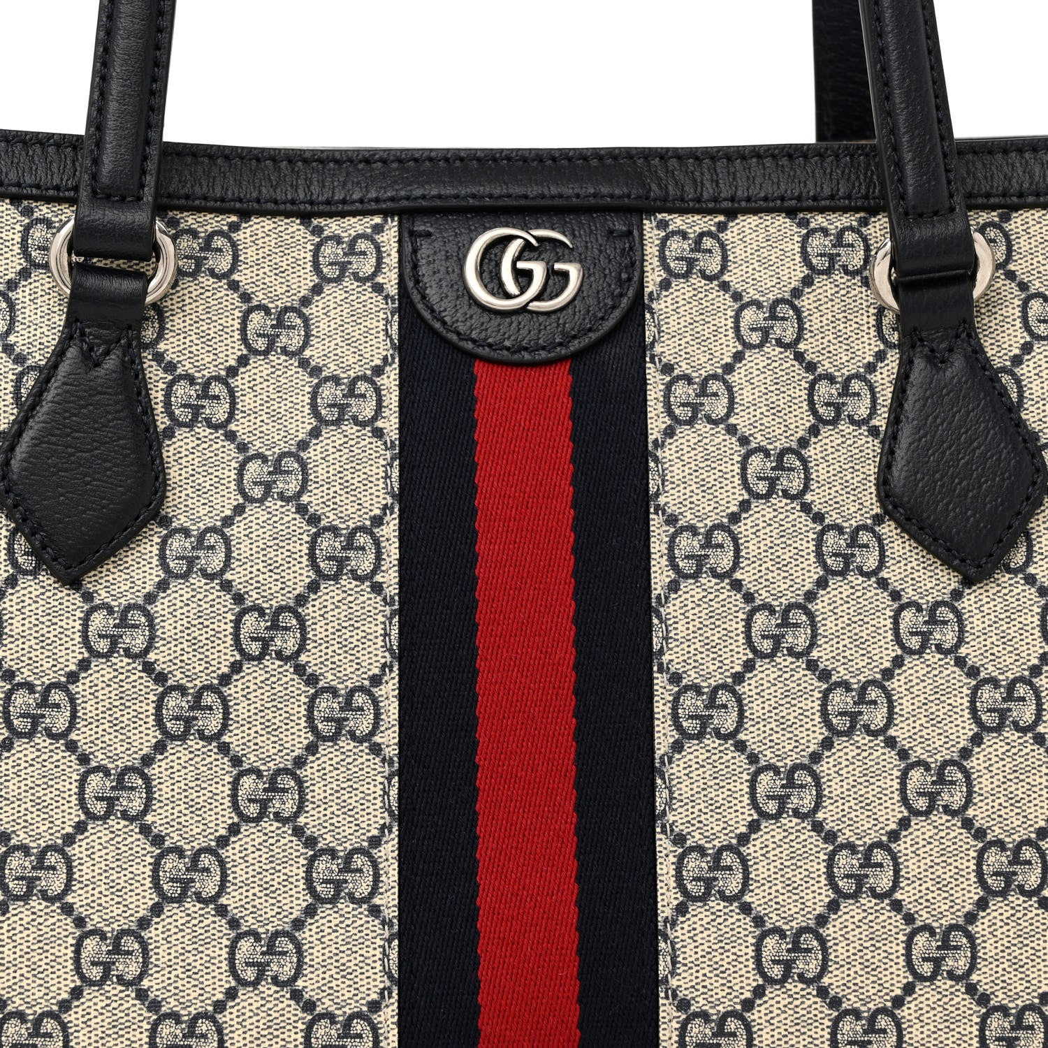 Gucci GG Supreme Monogram Textured Calfskin Web Medium Ophidia Shopping Tote Beige Blue 8 of 10