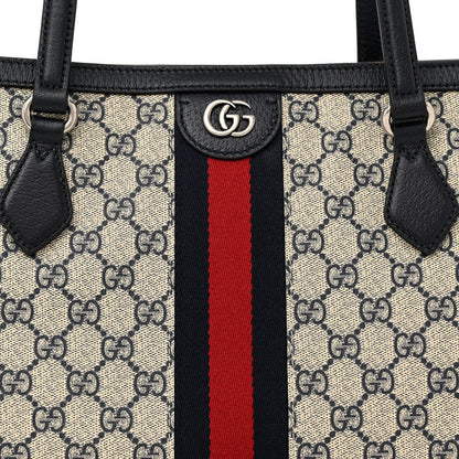Gucci GG Supreme Monogram Textured Calfskin Web Medium Ophidia Shopping Tote Beige Blue 8 of 10