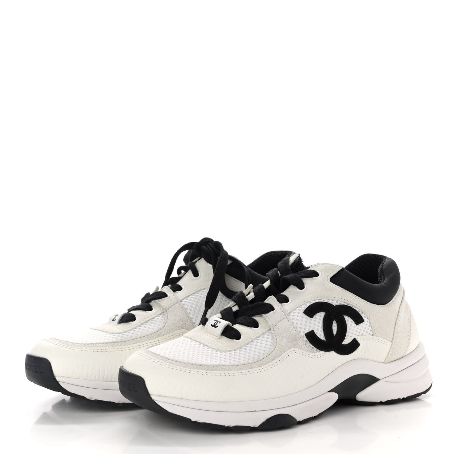 Mesh Suede Calfskin Grained Calfskin Womens CC Sneakers 37.5 White Black