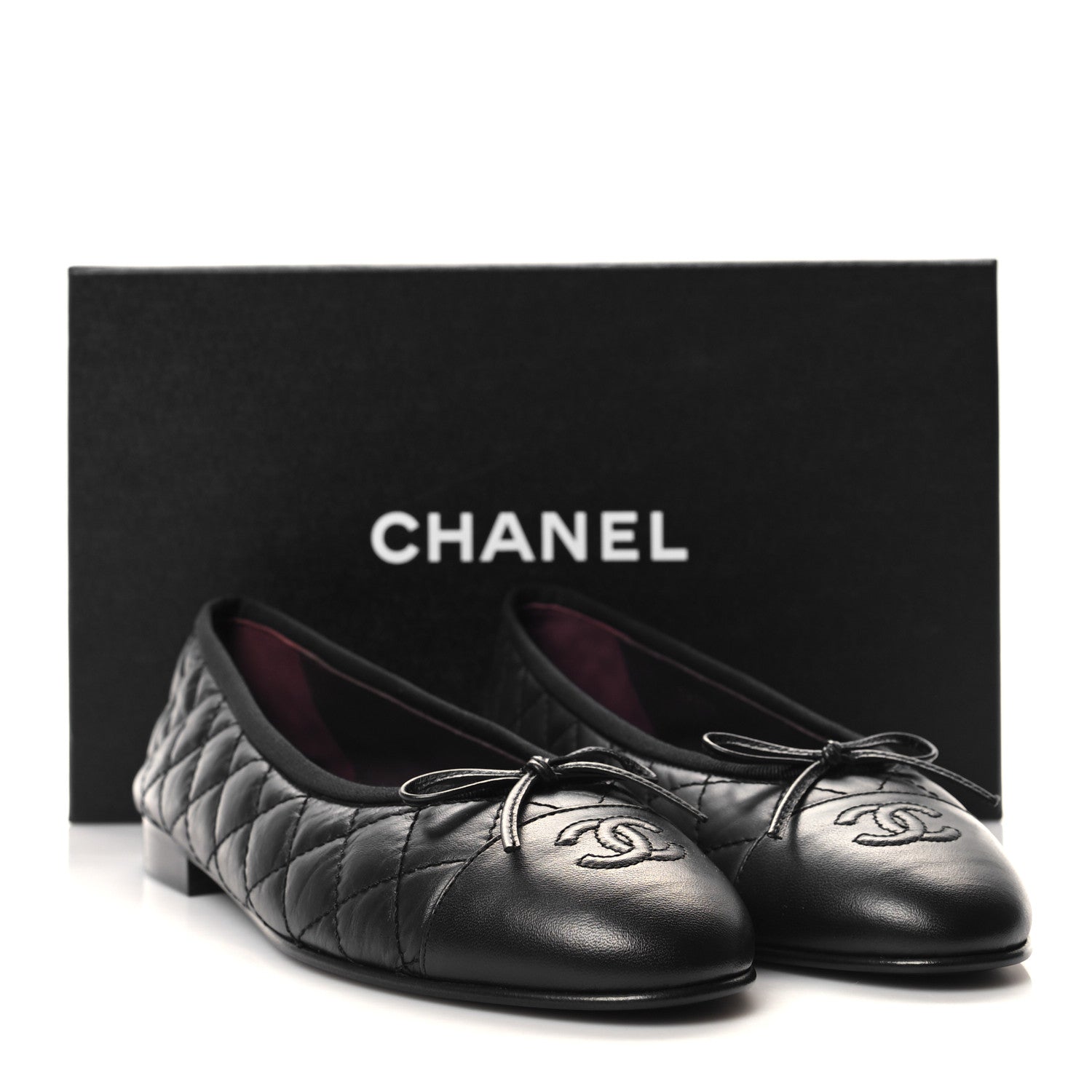 Chanel Aged Calfskin Quilted CC Cap Toe Ballerina Flats 39 Black 9 of 9