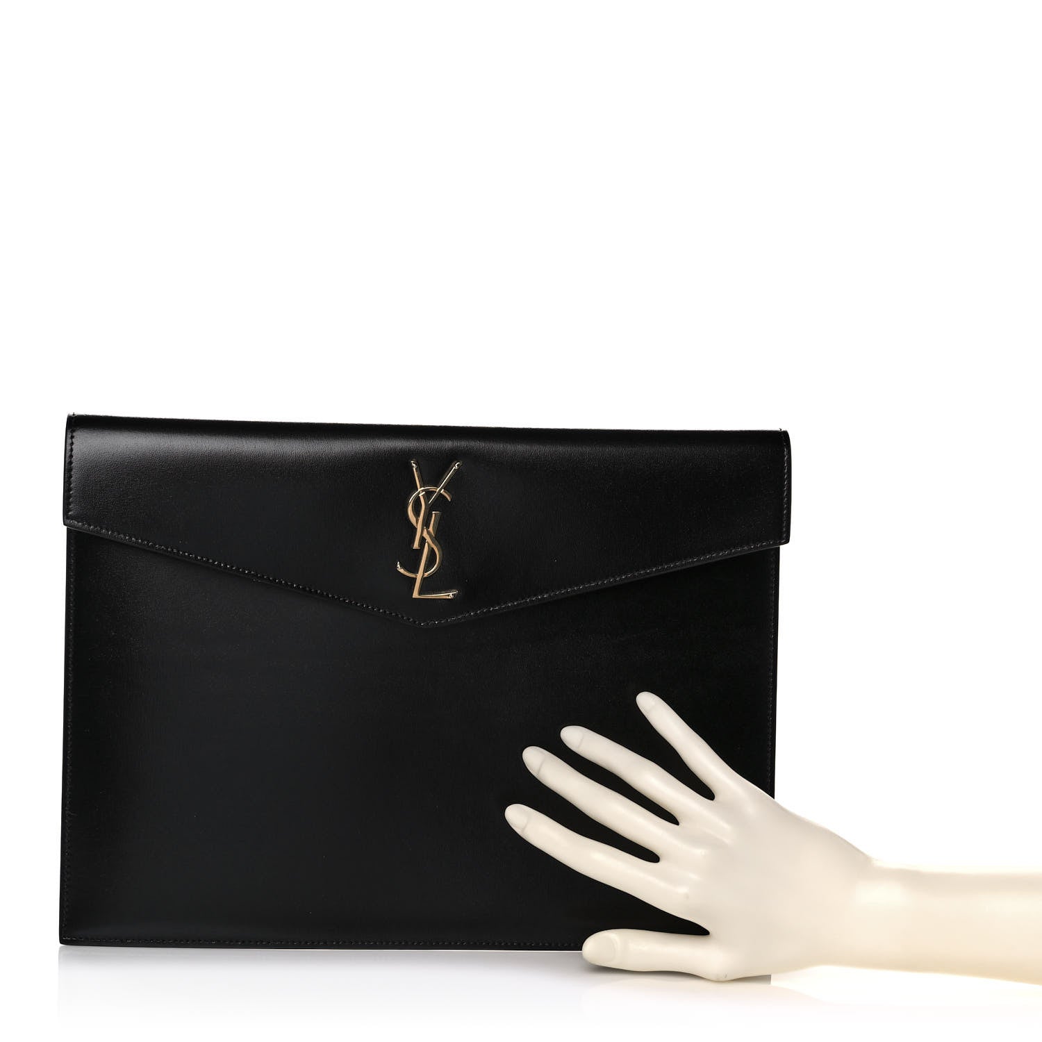 Saint Laurent Smooth Shiny Calfskin Large Monogram Uptown Pouch Black 2 of 7