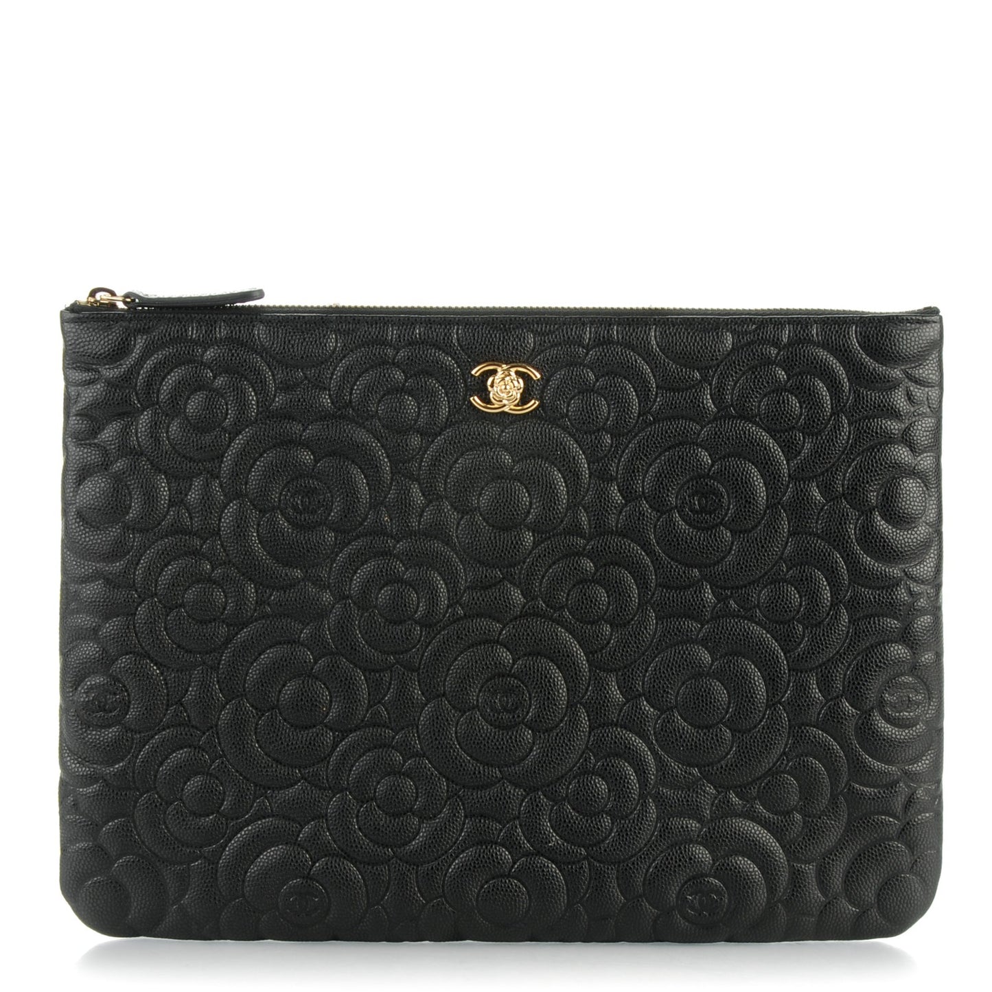 Caviar Camellia Embossed Medium Cosmetic Case Black