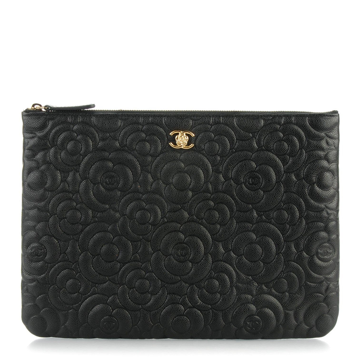Chanel Caviar Camellia Embossed Medium Cosmetic Case Black 1 of 7