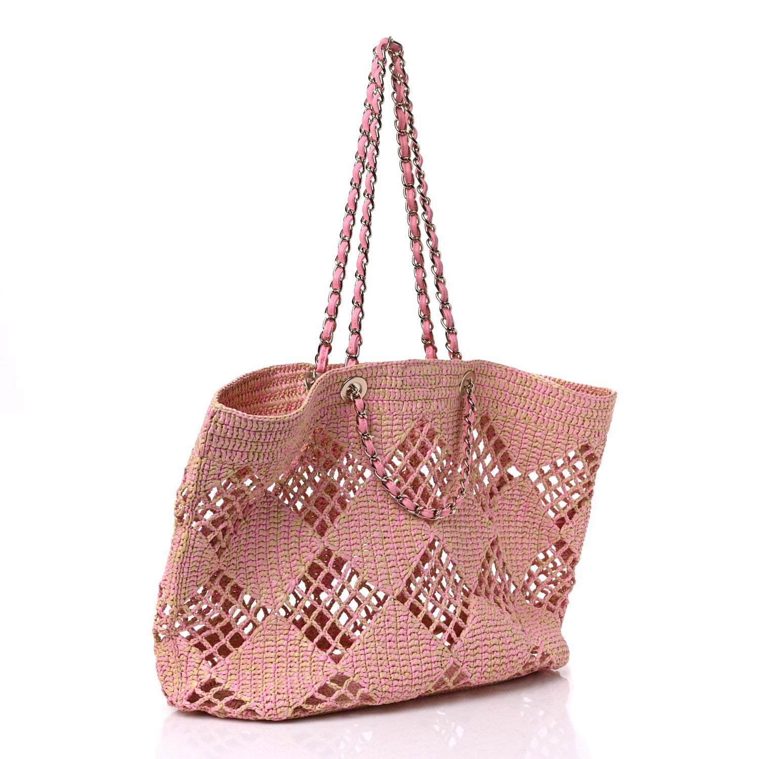 Chanel Raffia Effect Braided Large Shopping Bag Beige Pink 4 of 11