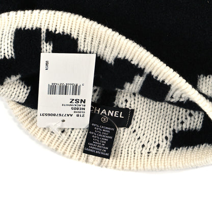 Chanel Cashmere Wool Silk Blend Logo Beanie Hat Black White 3 of 3