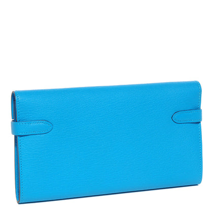 Hermes Chèvre Mysore Kelly Longue Wallet Bleu Azteque 3 of 15