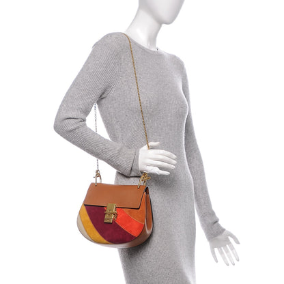 Chloe Calfskin Suede Rainbow Patchwork Drew Shoulder Bag Caramel 2 of 6