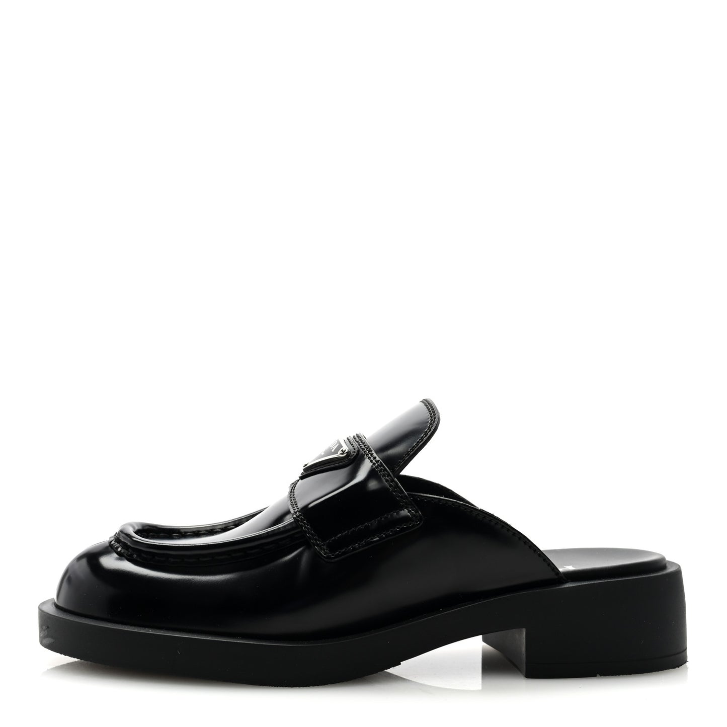 Spazzolato Metal Triangle Logo 40mm Loafer Mules 36.5 Black