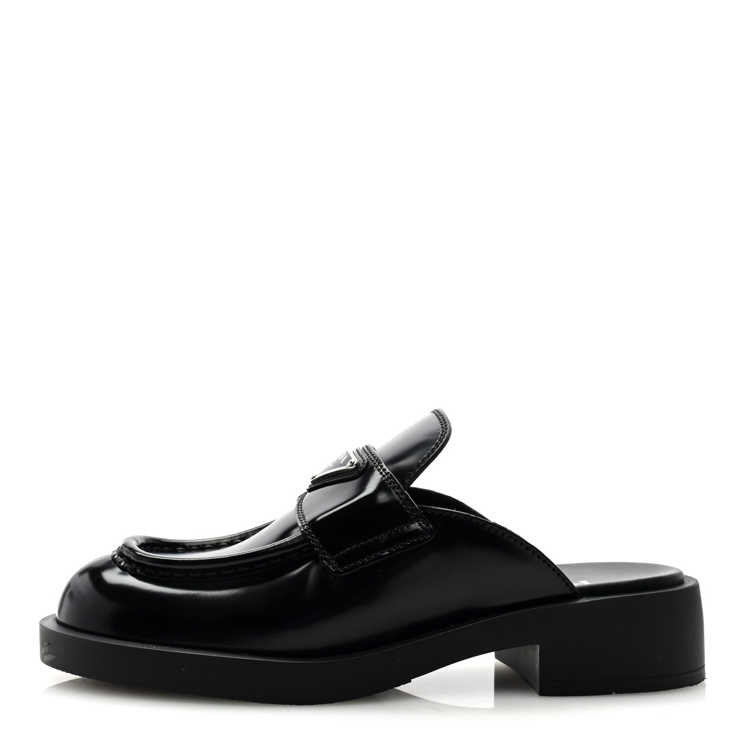 Prada Spazzolato Metal Triangle Logo 40mm Loafer Mules 36.5 Black 1 of 9