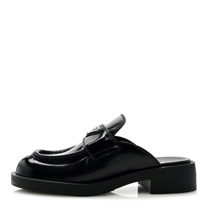 Prada Spazzolato Metal Triangle Logo 40mm Loafer Mules 36.5 Black 1 of 9