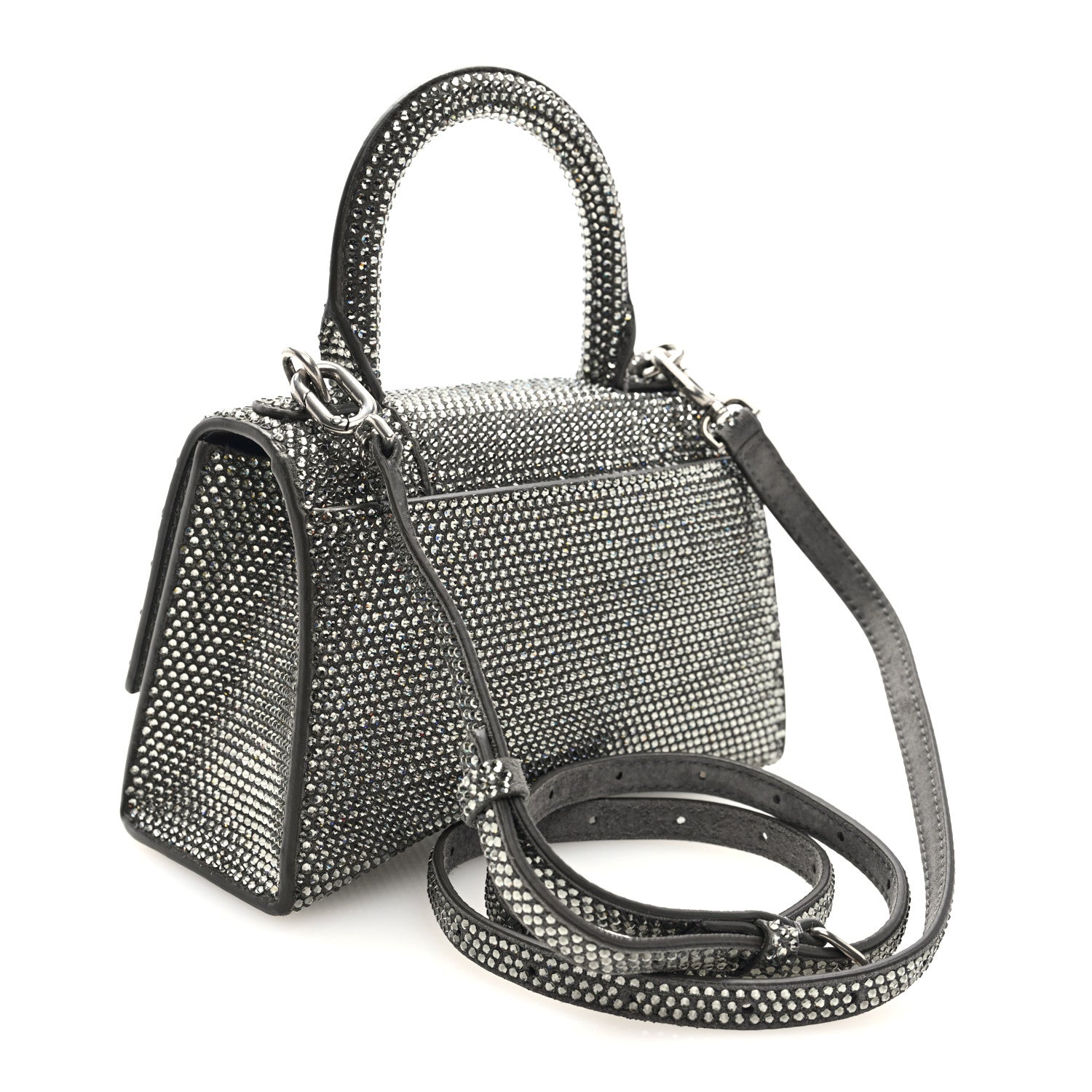 Balenciaga Strass Suede Hourglass Top Handle Bag XS Smoke Grey Crystal 3 of 9