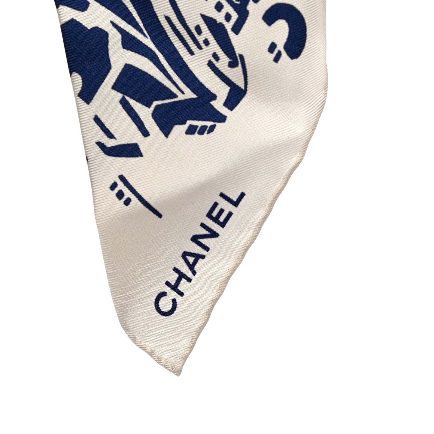 Silk Twill Hair Scarf Navy Blue White