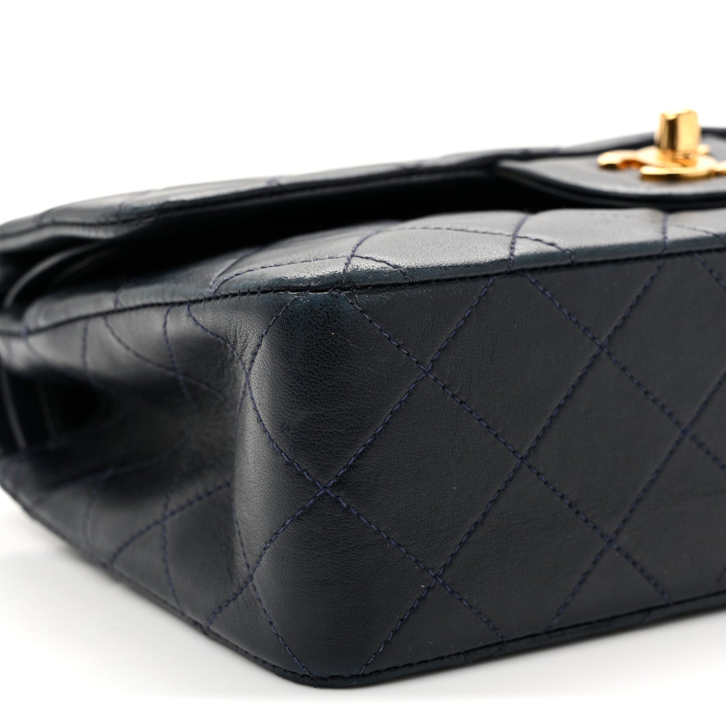 Lambskin Quilted Small Double Flap Navy