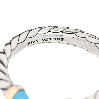 David Yurman Sterling Silver 14K Yellow Gold Turquoise Petite Cable Open Ring 50 5.5 4 of 5