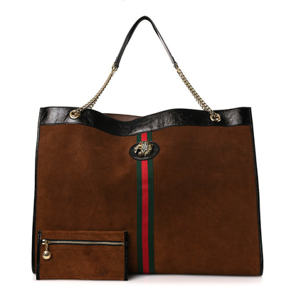 Gucci Suede Patent Maxi Rajah Chain Tote Nocciola Black 3 of 13