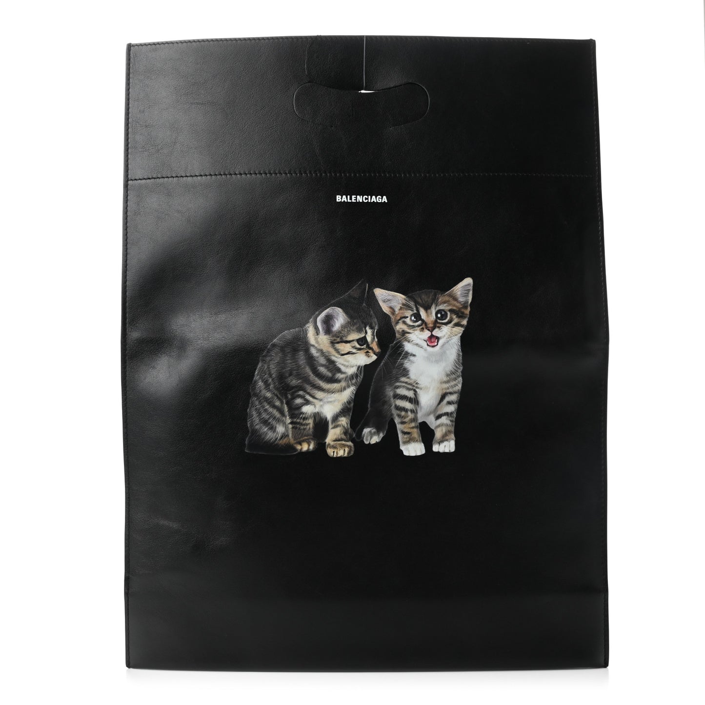 Calfskin Printed Kitten Plastic Bag Shopper S Black