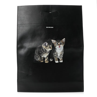 Balenciaga Calfskin Printed Kitten Plastic Bag Shopper S Black 3 of 10