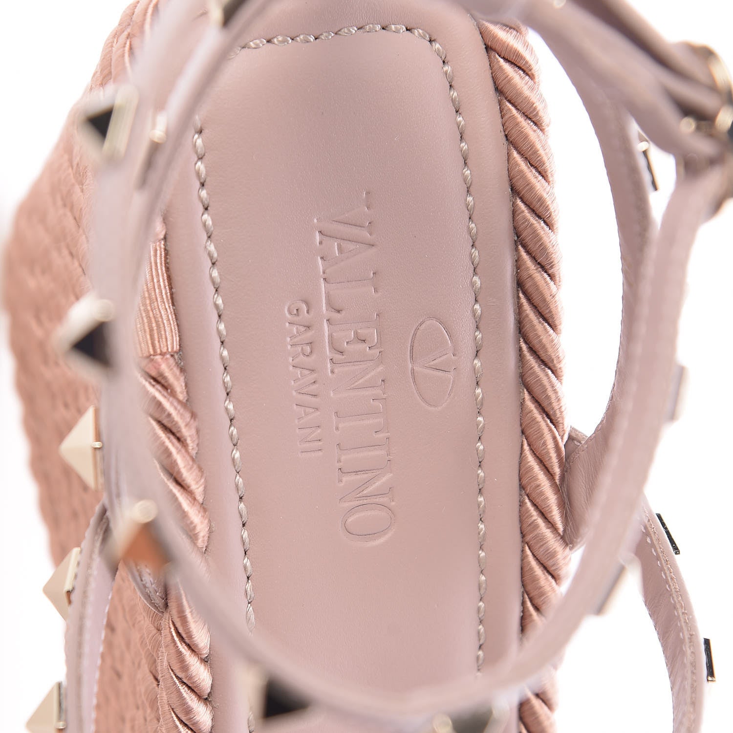 Valentino Garavani Calfskin Rockstud Ankle Strap Torchon Espadrille Caged 25/95mm Wedge Sandals 39 Poudre 9 of 11